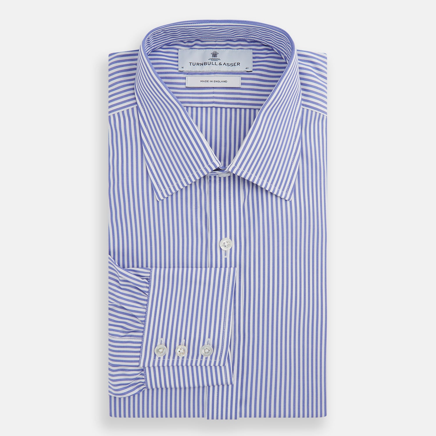 View 4 of product Blue Bengal Stripe Shirt with T&A Collar and 3-Button Cuffs