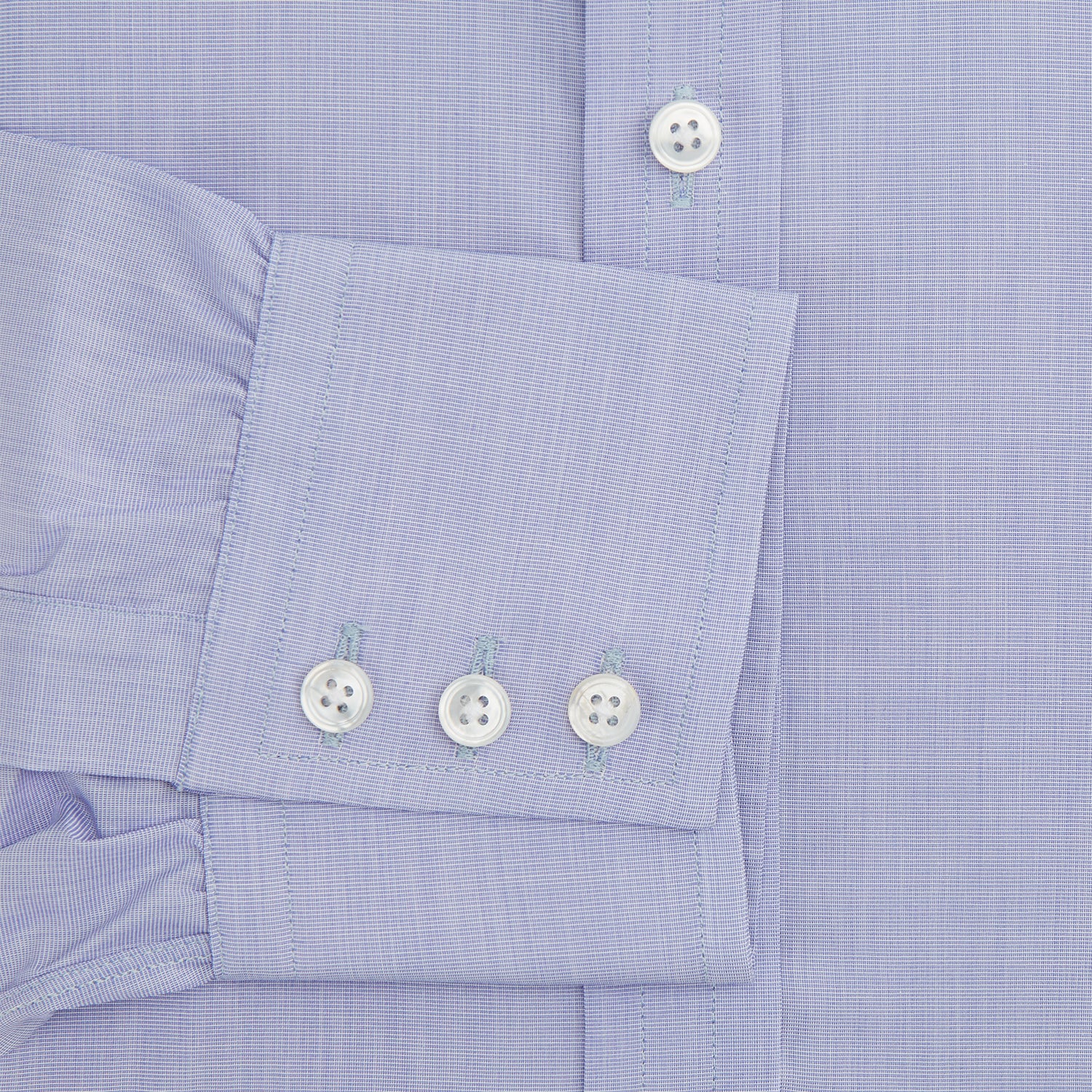 View 4 of product Blue End-on-End Cotton Shirt with T&A Collar and 3-Button Cuffs
