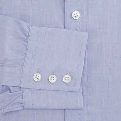 Blue End-on-End Cotton Shirt with T&A Collar and 3-Button Cuffs Image 3