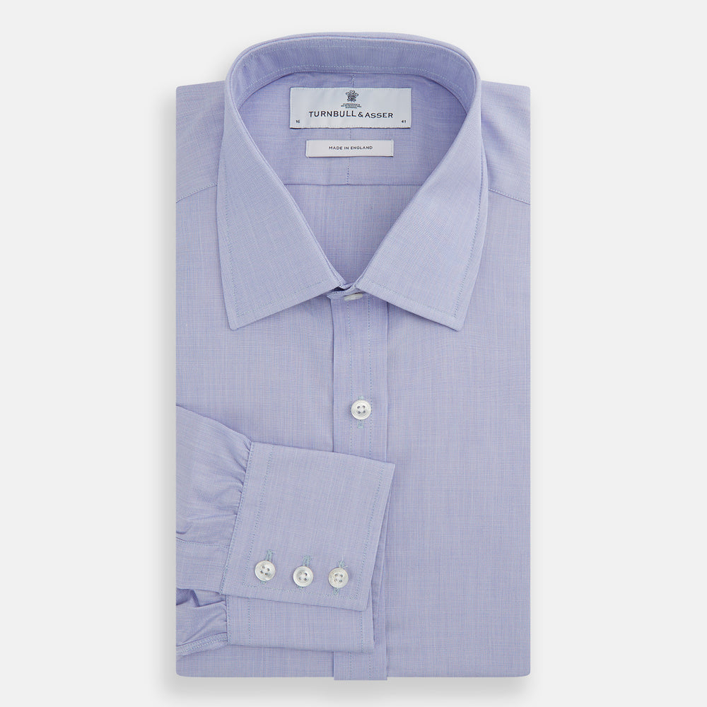 Blue End-on-End Cotton Shirt with T&A Collar and 3-Button Cuffs