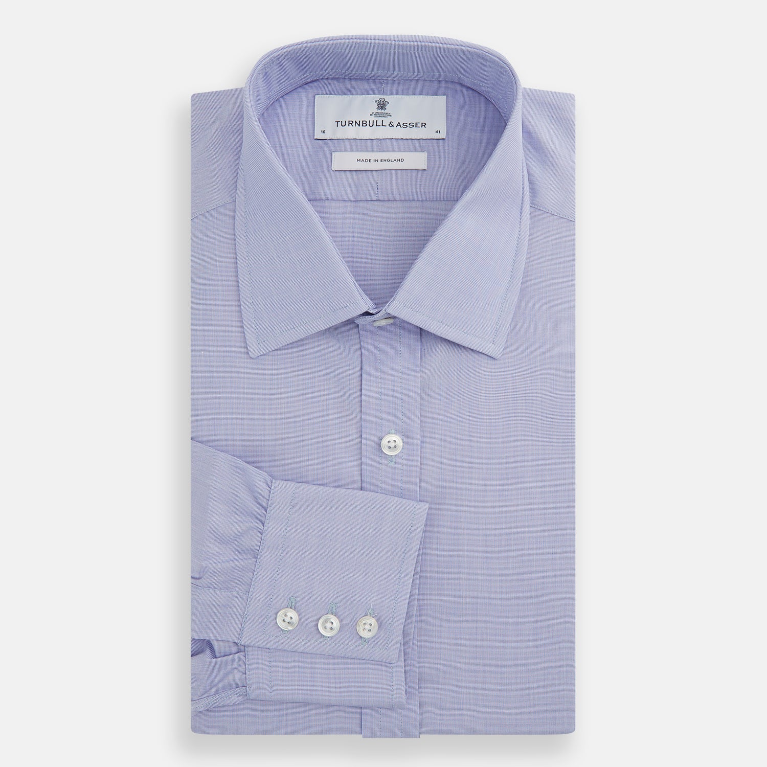 View 5 of product Blue End-on-End Cotton Shirt with T&A Collar and 3-Button Cuffs