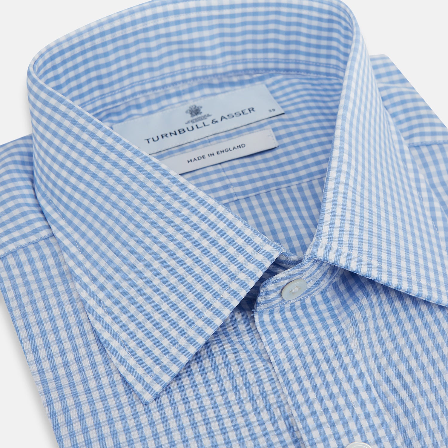 Turnbull & Asser Light Blue Gingham Check Shirt With T&A Collar And 3-Button Cuffs Turnbull & Asser Light Blue Gingham Check Shirt With T&A Collar And 3-Button Cuffs