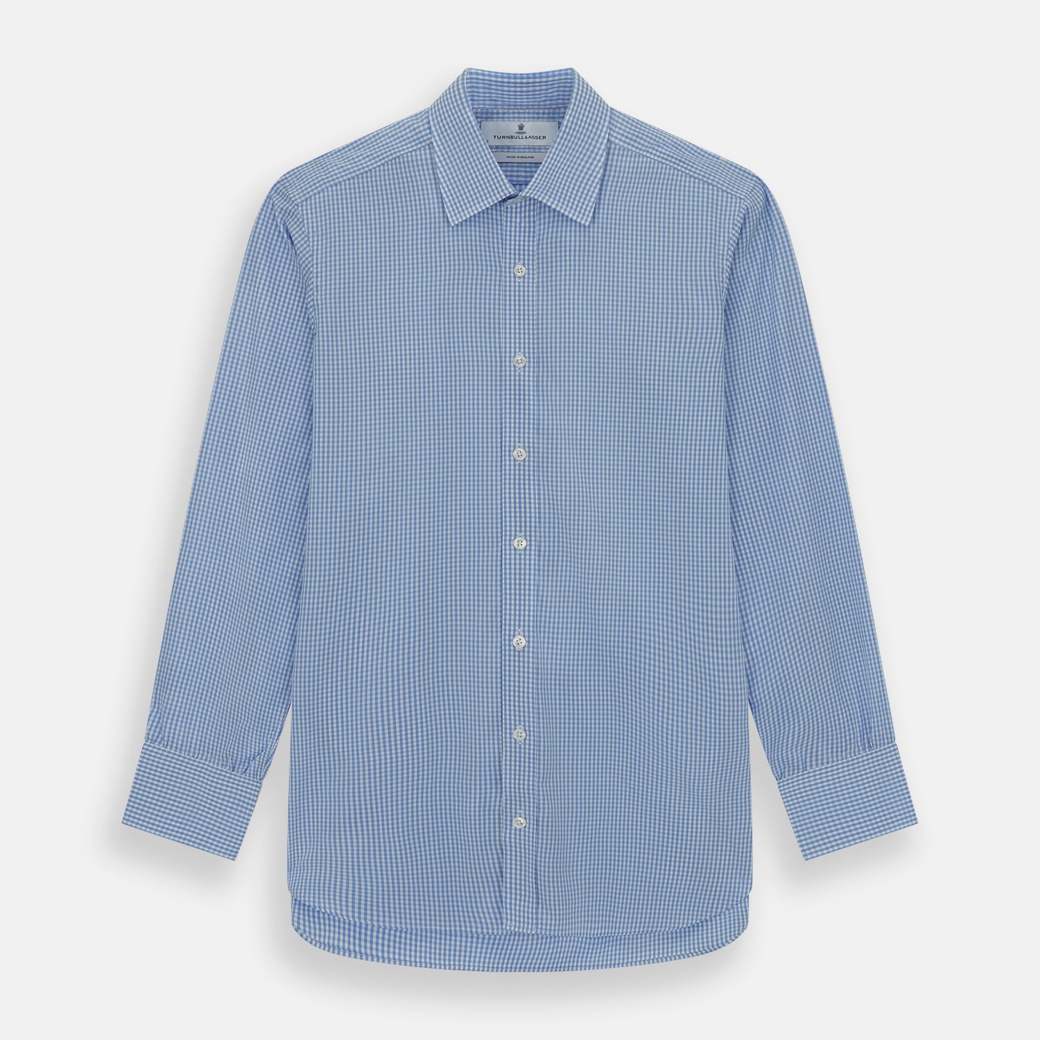 Turnbull & Asser Light Blue Gingham Check Shirt With T&A Collar And 3-Button Cuffs Turnbull & Asser Light Blue Gingham Check Shirt With T&A Collar And 3-Button Cuffs