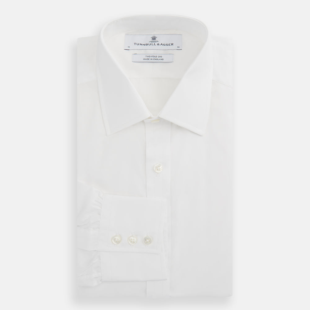 Two-Fold 200 White Cotton Shirt with T&amp;A Collar and 3-Button Cuffs