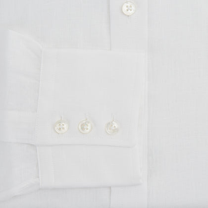 White Linen Shirt with T&A Collar and 3-Button Cuffs Image 2