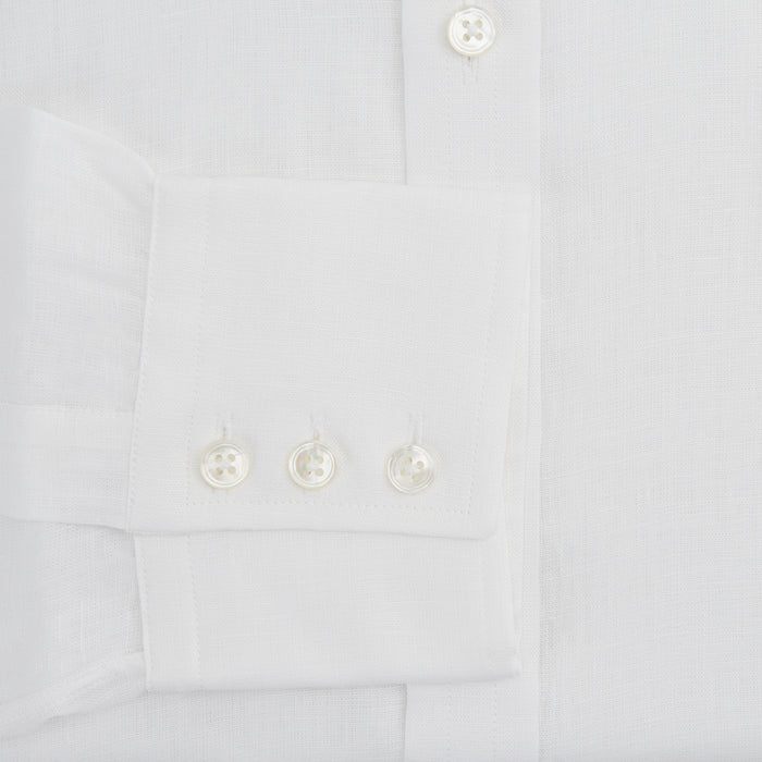 White Linen Shirt with T&A Collar and 3-Button Cuffs Image 2