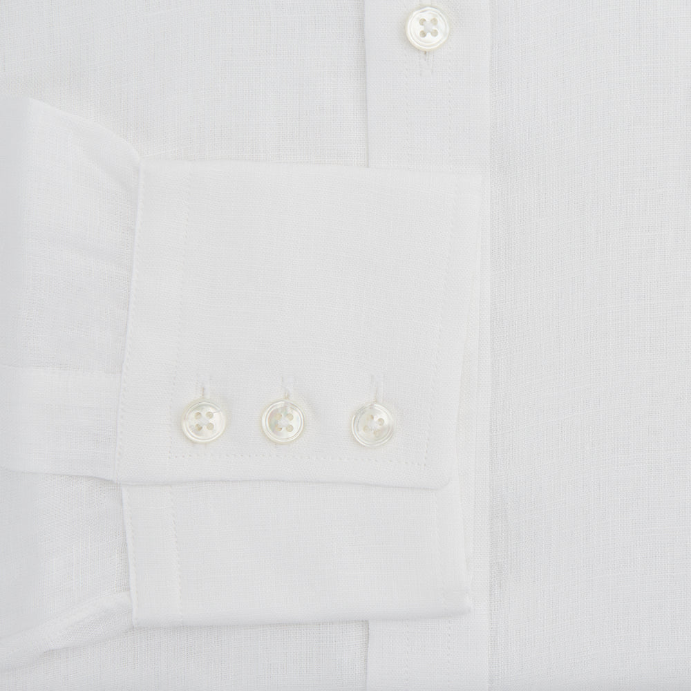 White Linen Shirt with T&A Collar and 3-Button Cuffs