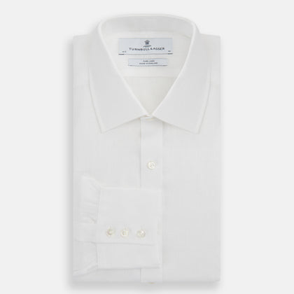 White Linen Shirt with T&A Collar and 3-Button Cuffs Image 3