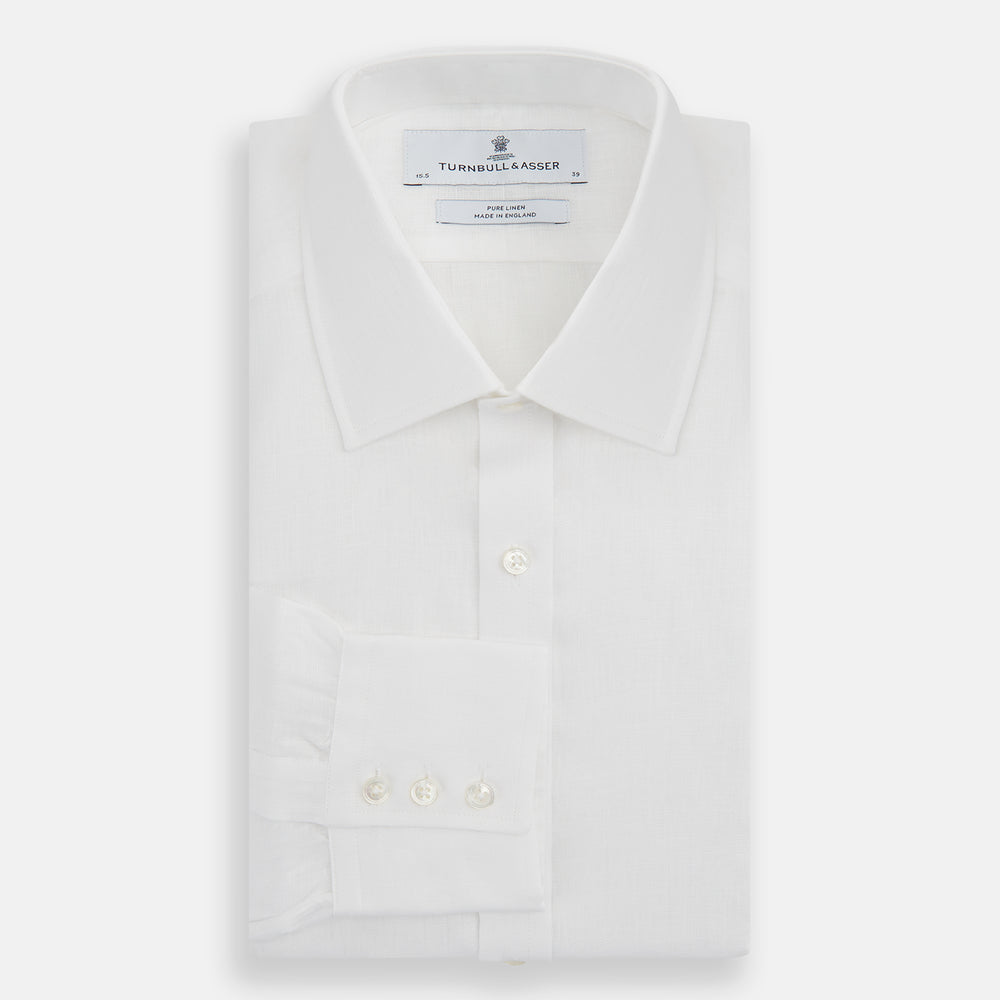 White Linen Shirt with T&A Collar and 3-Button Cuffs