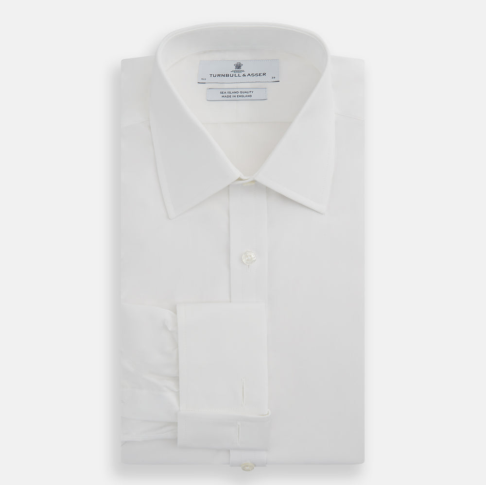 White Sea Island Quality Cotton Shirt with T&A Collar and Double Cuffs