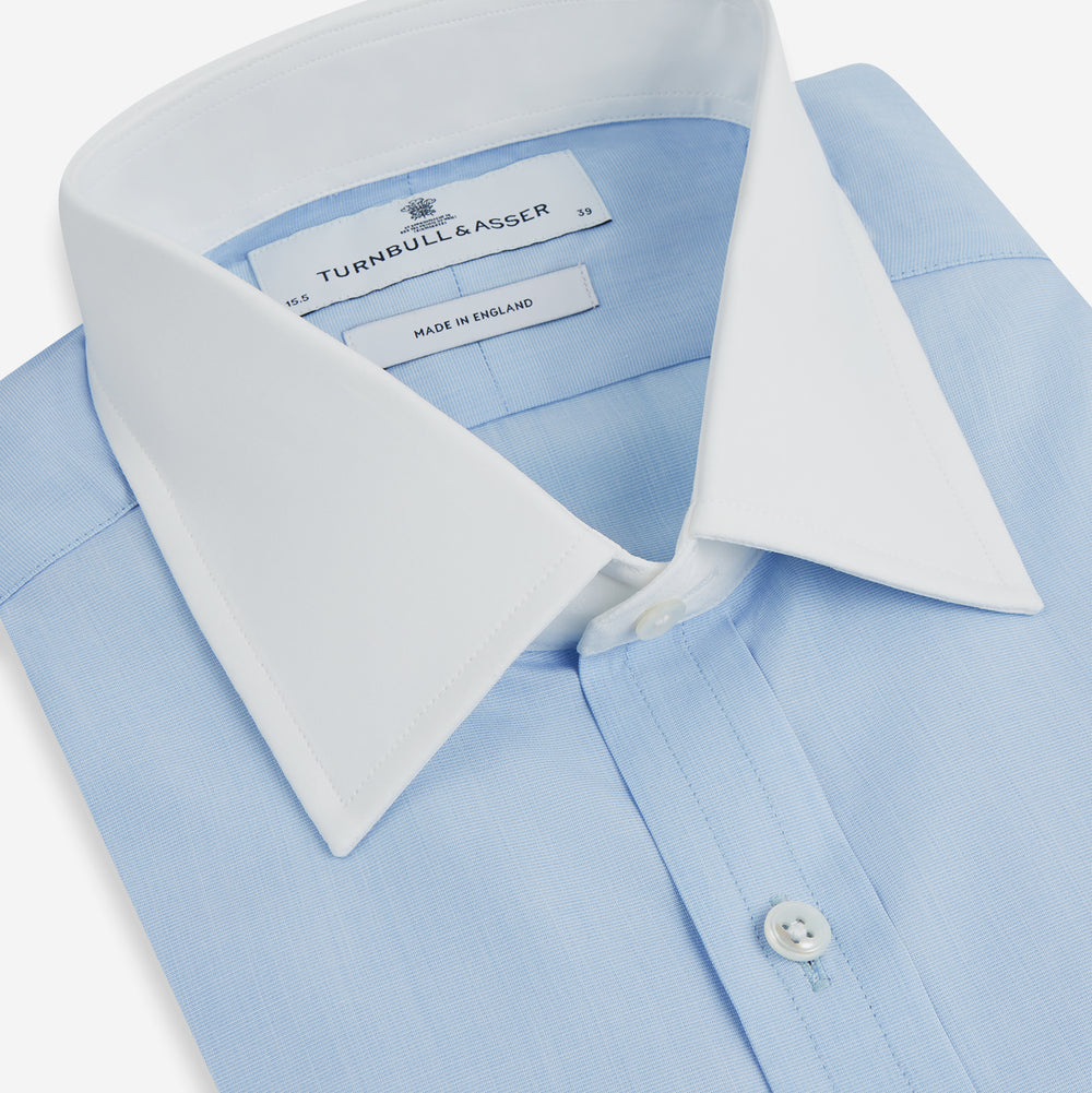 Blue Shirt White Collar | Light Blue End On End Shirt With Contrast T&A Collar & Double Cuffs | Turnbull & Asser Turnbull & Asser US Blue Shirt White Collar | Light Blue End On End Shirt With Contrast T&A Collar & Double Cuffs | Turnbull & Asser Turnbull & Asser US