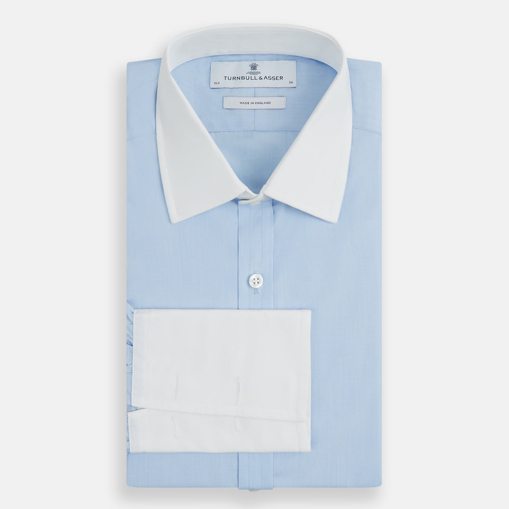 Blue Shirt White Collar | Light Blue End On End Shirt With Contrast T&A Collar & Double Cuffs | Turnbull & Asser Turnbull & Asser US Blue Shirt White Collar | Light Blue End On End Shirt With Contrast T&A Collar & Double Cuffs | Turnbull & Asser Turnbull & Asser US