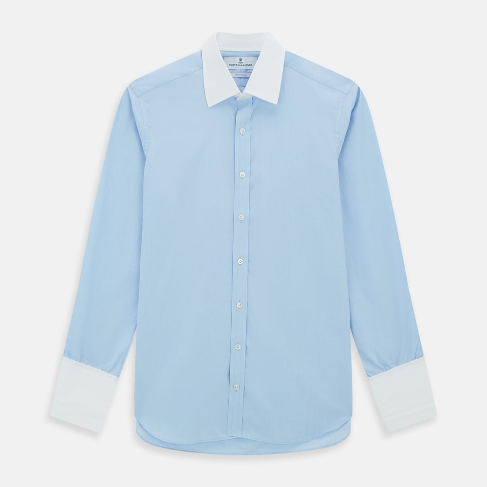 Blue Shirt White Collar | Light Blue End On End Shirt With Contrast T&A Collar & Double Cuffs | Turnbull & Asser Turnbull & Asser US Blue Shirt White Collar | Light Blue End On End Shirt With Contrast T&A Collar & Double Cuffs | Turnbull & Asser Turnbull & Asser US