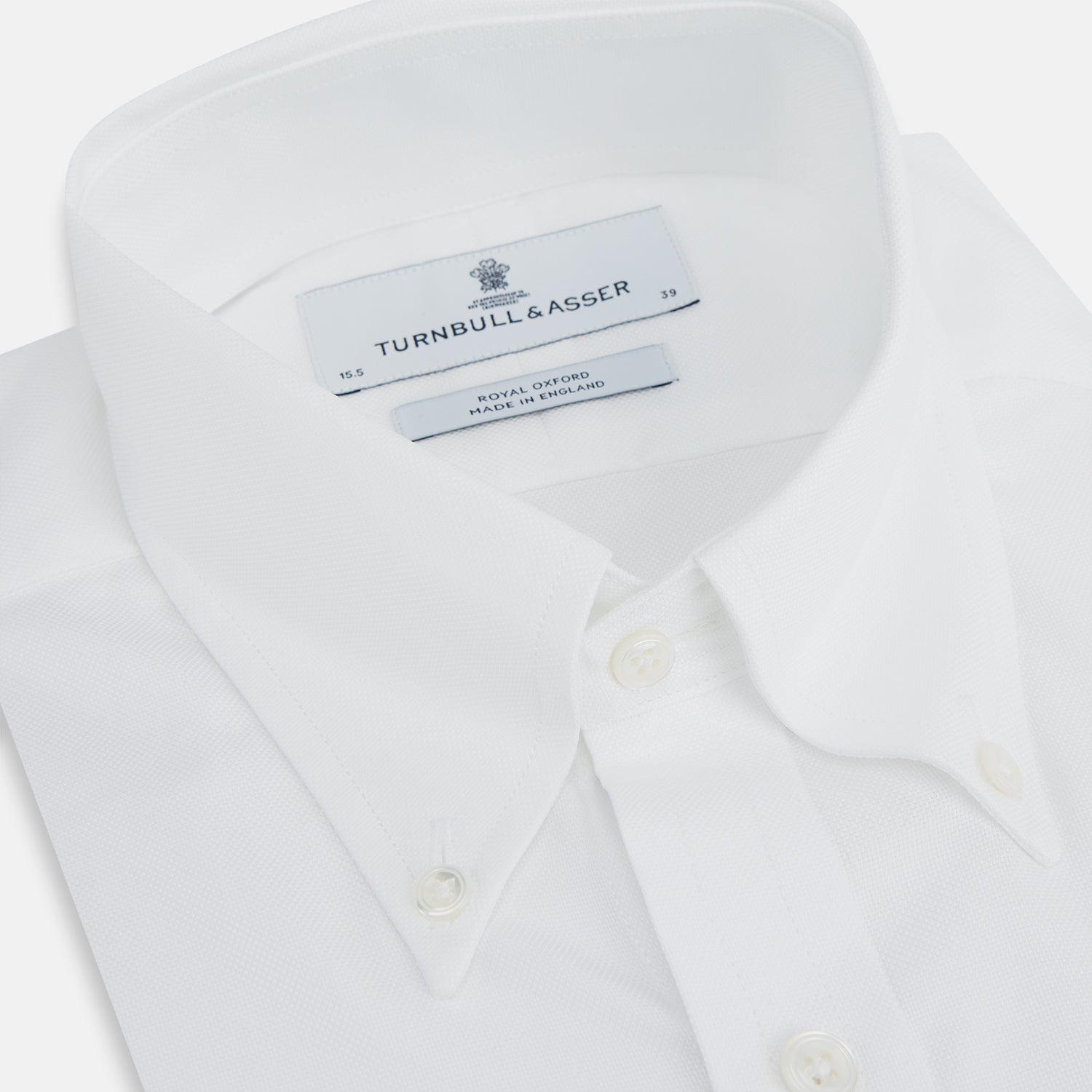 View 2 of product White Royal Oxford Cotton Shirt with Button-Down Collar and 3-Button Cuffs
