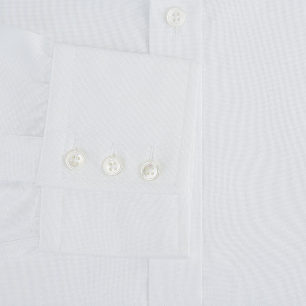 White Royal Oxford Cotton Shirt with Button-Down Collar and 3-Button Cuffs