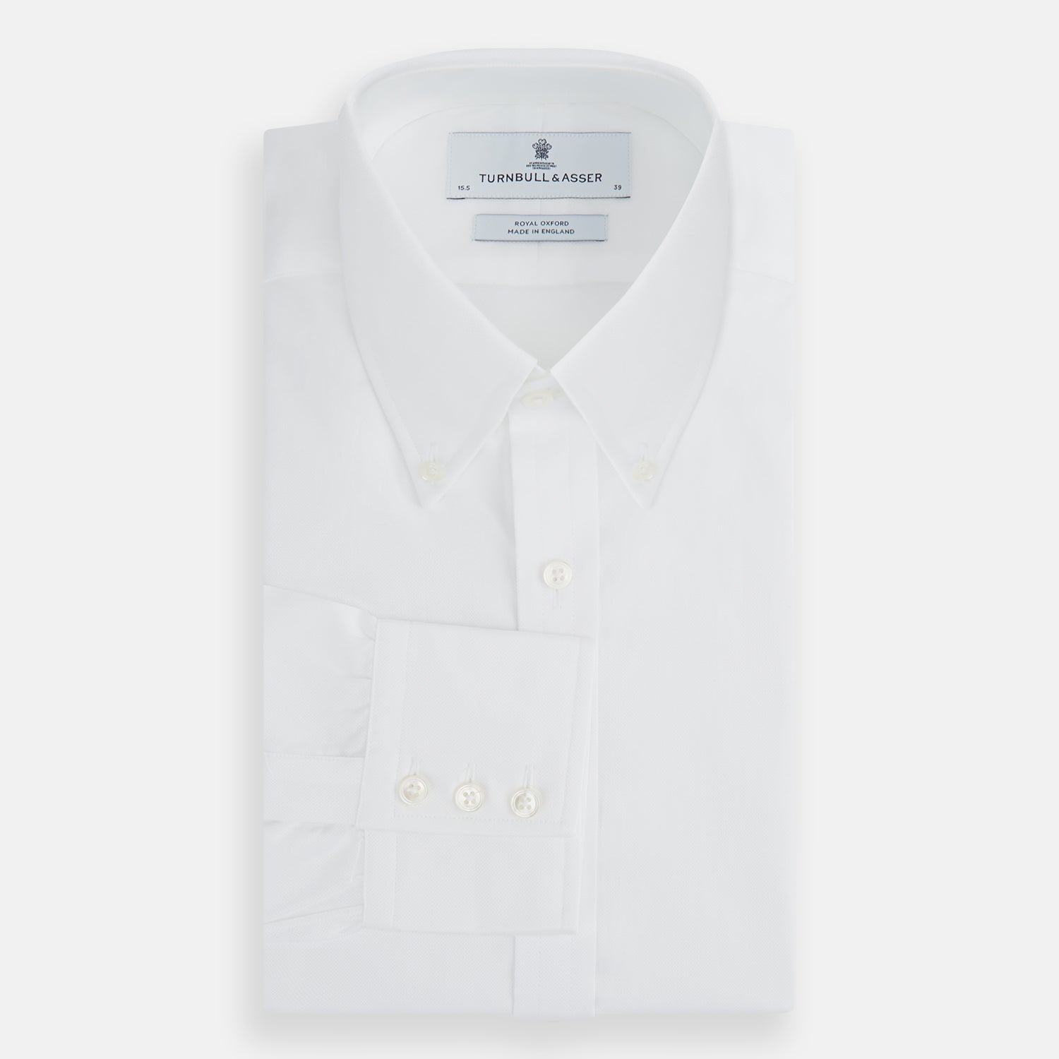 View 5 of product White Royal Oxford Cotton Shirt with Button-Down Collar and 3-Button Cuffs