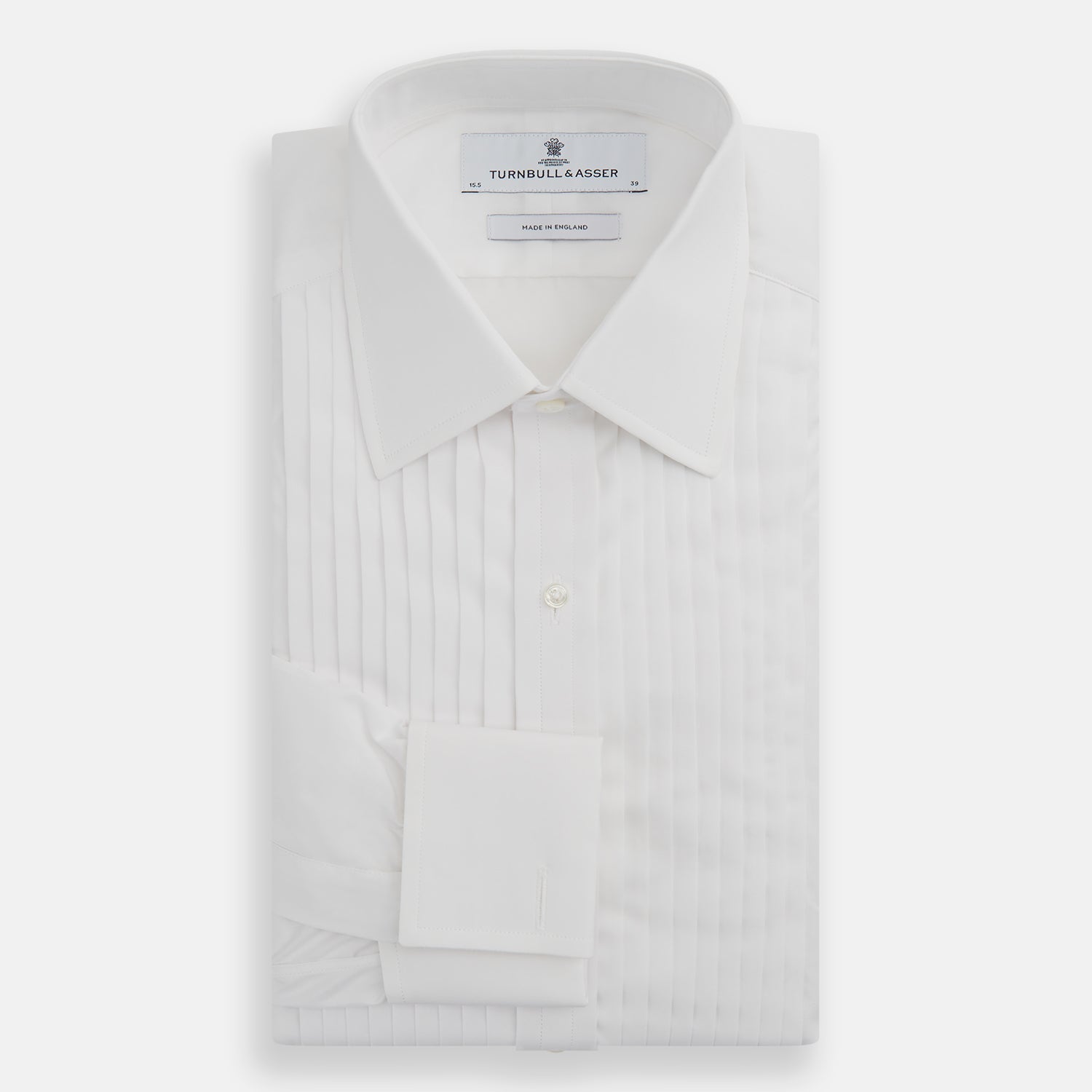 White Pleated Cotton Dress Shirt with T&A Collar and Double Cuffs