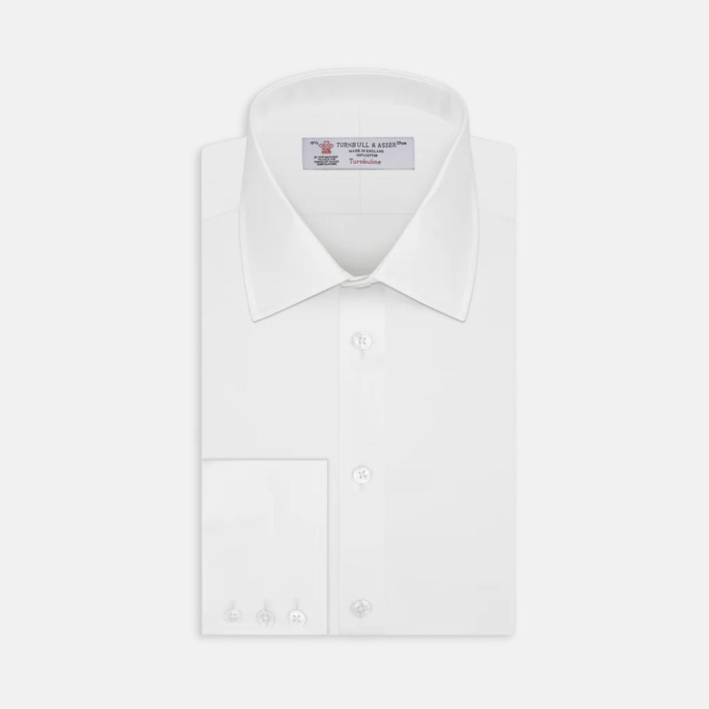 White Herringbone Superfine Cotton Shirt with T&A Collar and 3-Button Cuffs