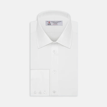 White Herringbone Superfine Cotton Shirt with T&A Collar and 3-Button Cuffs