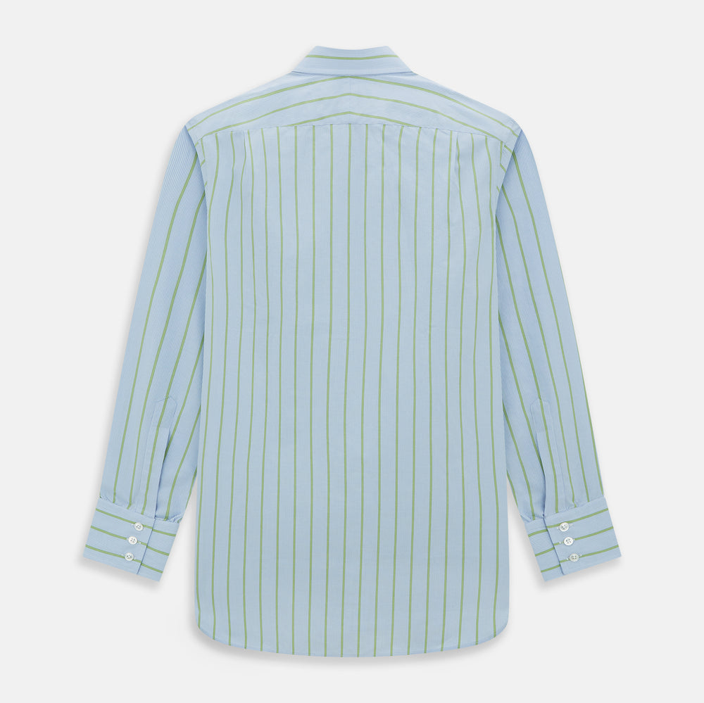 green emerald velvet dress Turnbull & Asser Light Green and Blue Stripe Mayfair Shirt