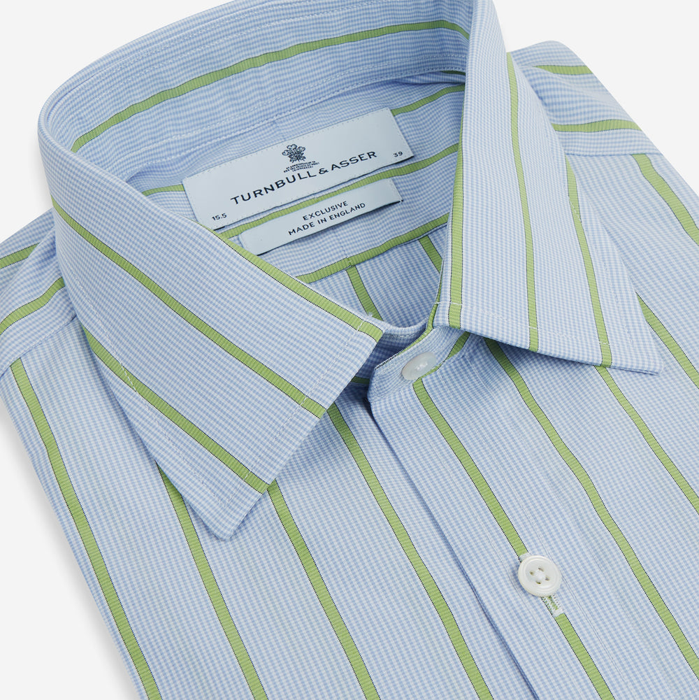 Turnbull & Asser Light Green and Blue Stripe Mayfair Shirt Turnbull & Asser Light Green and Blue Stripe Mayfair Shirt