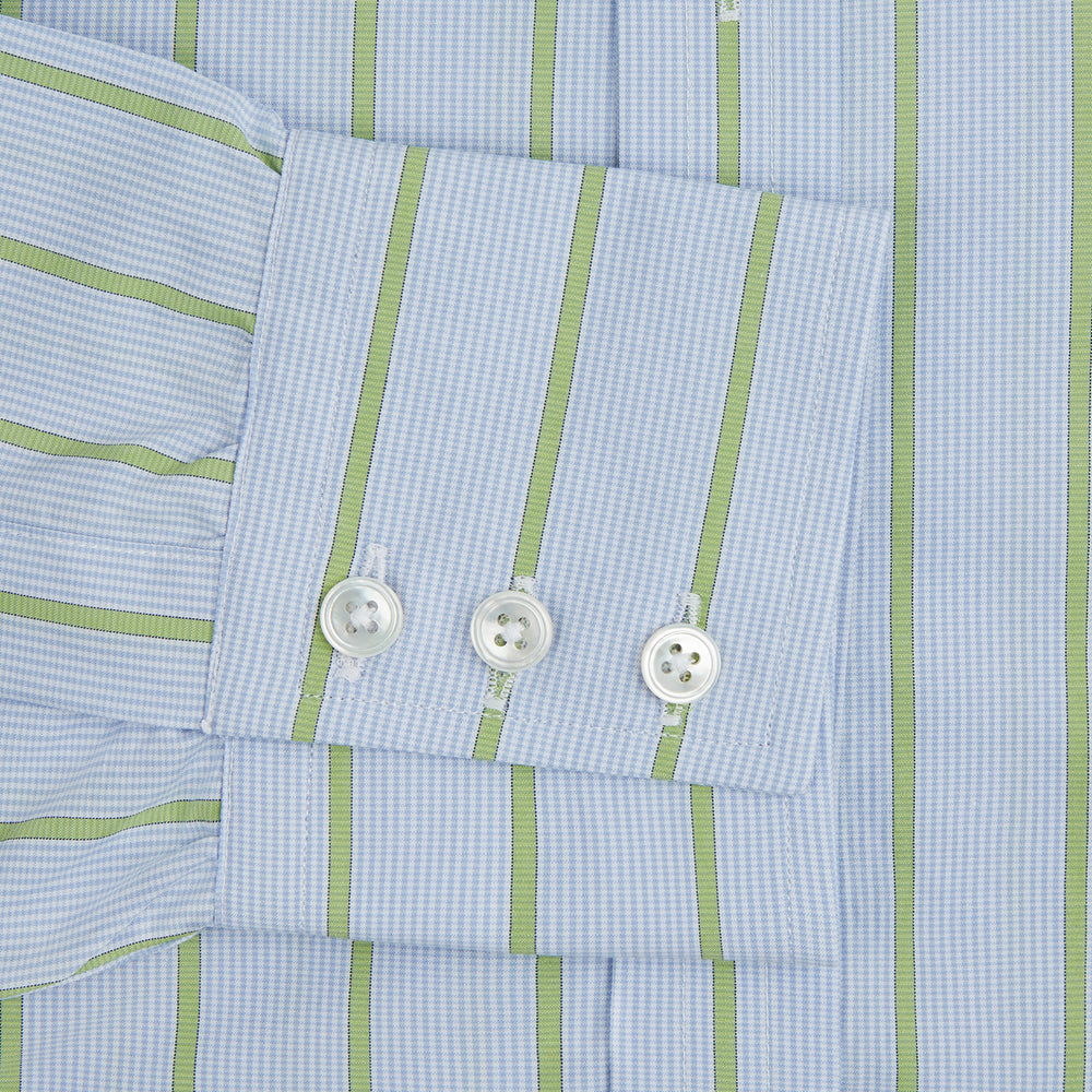 Turnbull & Asser Light Green And Blue Stripe Mayfair Shirt