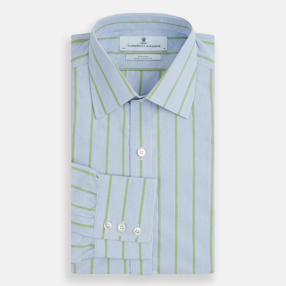 Light Green and Blue Stripe Mayfair Shirt Turnbull & Asser US Light Green and Blue Stripe Mayfair Shirt Turnbull & Asser US