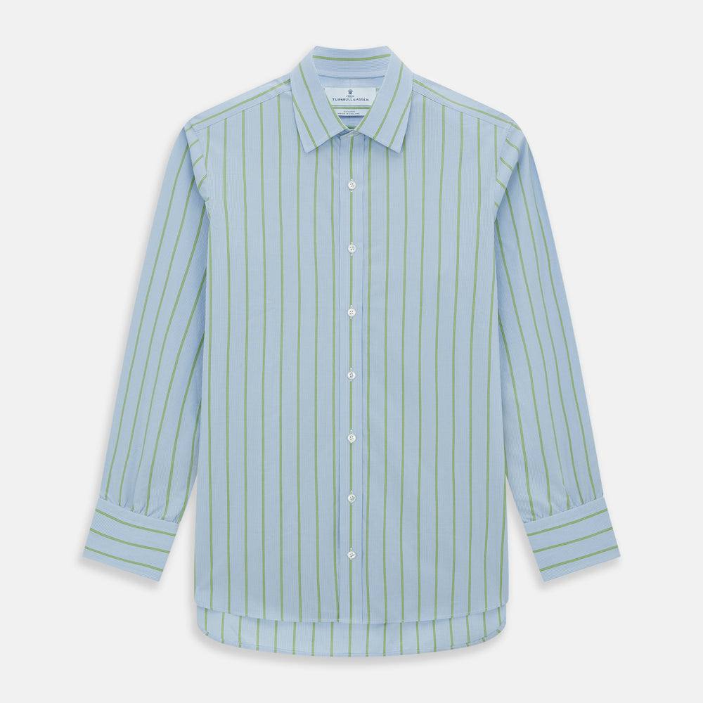 Turnbull & Asser Light Green And Blue Stripe Mayfair Shirt