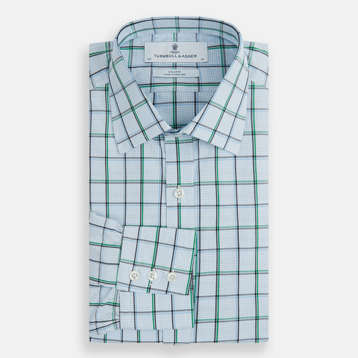 Blue and Green Tattersall Check Mayfair Shirt Image 3