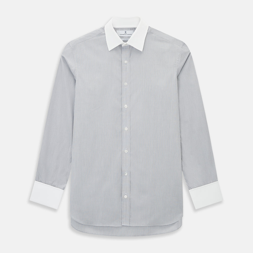 Chequered White on Navy Regular Fit Shirt in Cotton