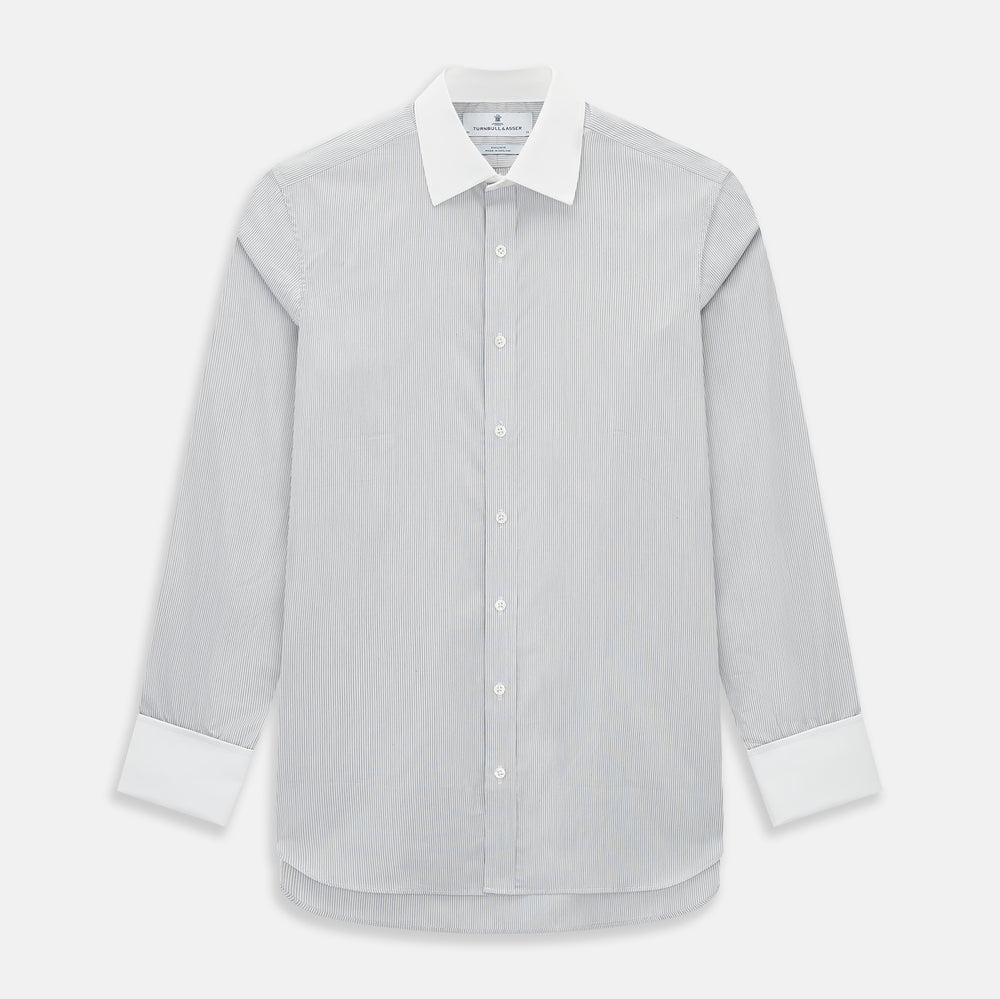Striped White on Navy Regular Fit Shirt in Cotton