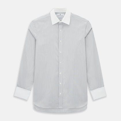 Contrast Striped White on Navy Regular Fit Shirt in Cotton