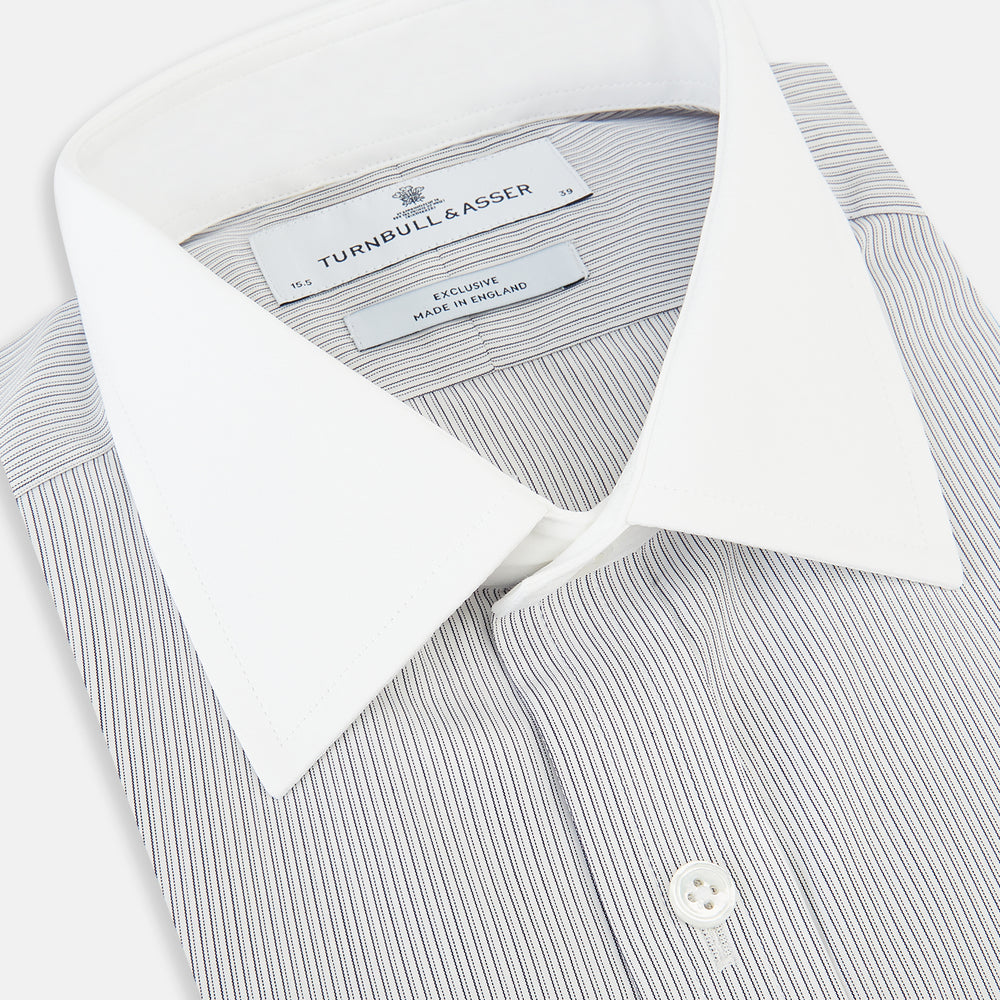 Striped White on Navy Regular Fit Shirt in Cotton