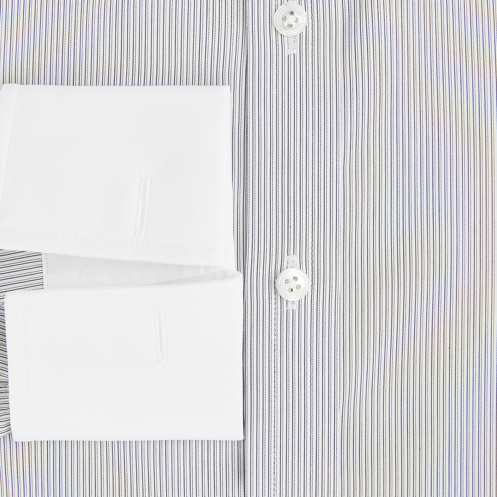 Striped White on Navy Regular Fit Shirt in Cotton