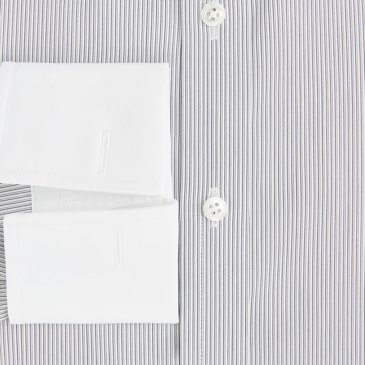 View 4 of product Striped White on Navy Regular Fit Shirt in Cotton