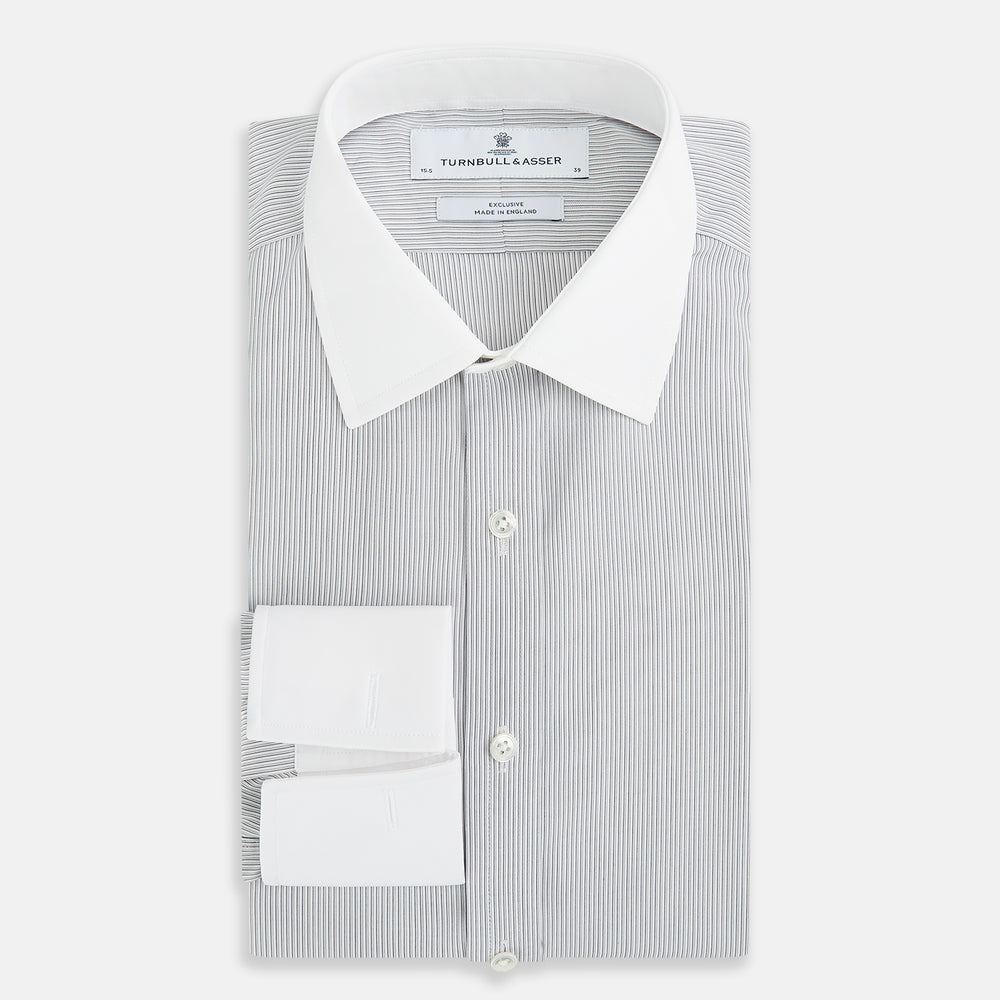 Striped White on Navy Regular Fit Shirt in Cotton