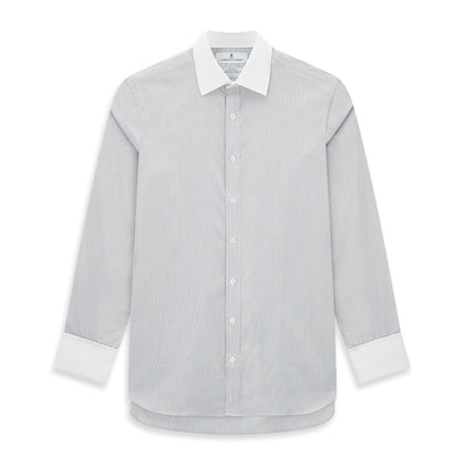 Contrast Striped White on Navy Regular Fit Shirt in Cotton Image 5