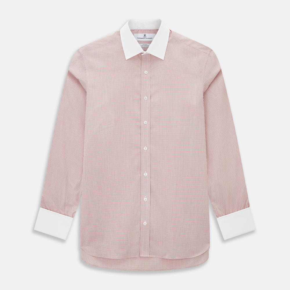 Contrast Collar Checked Red on White Regular Fit Shirt in Cotton