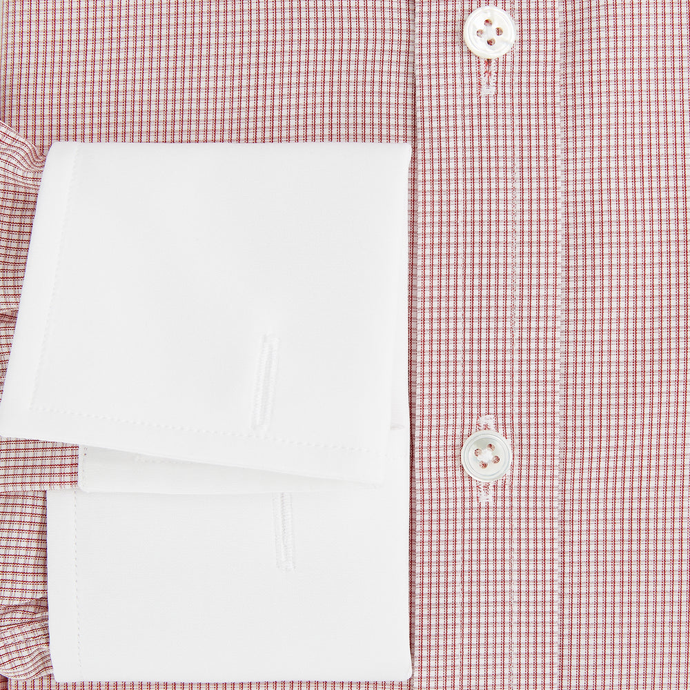 Contrast Collar Checked Red on White Regular Fit Shirt in Cotton