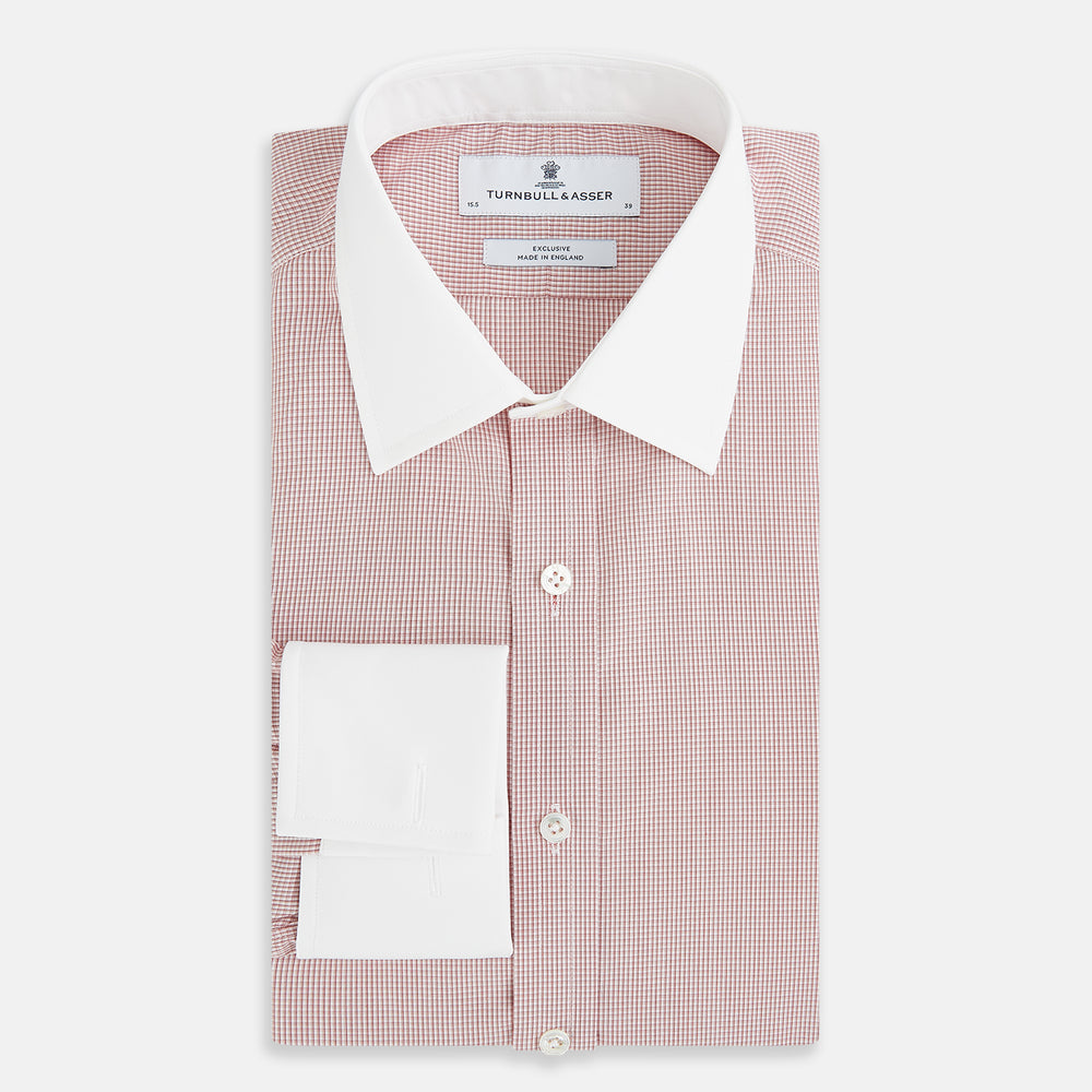 Contrast Collar Checked Red on White Regular Fit Shirt in Cotton