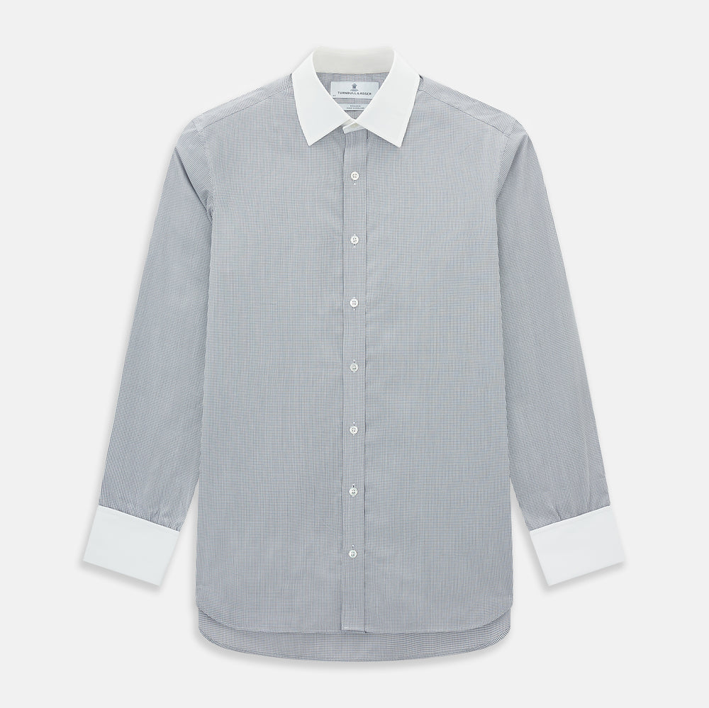 Navy Micro-Tattersall Check Shirt with Constrast T&A Collar and Cuffs 15.5