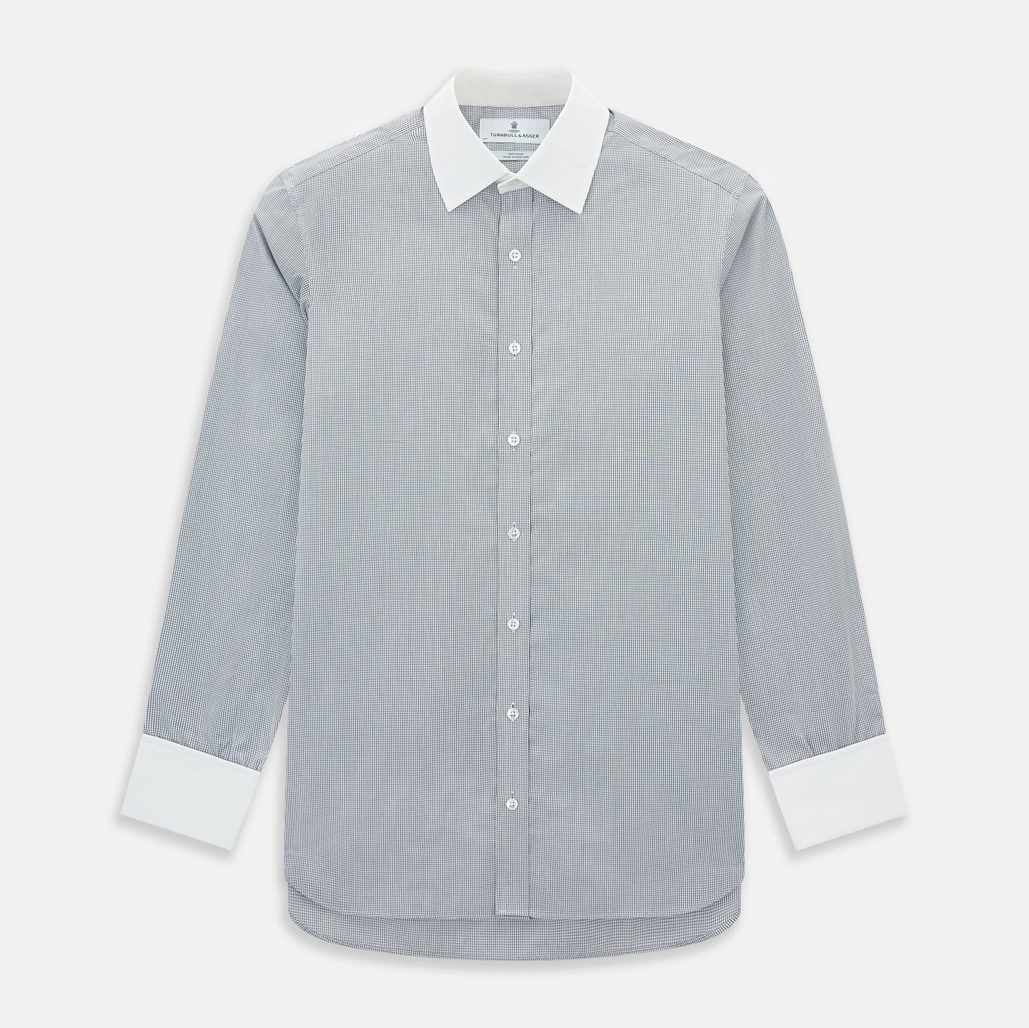View 1 of product Navy Micro-Tattersall Check Shirt with Constrast T&A Collar and Cuffs 15.5