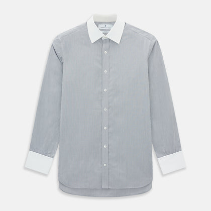 Navy Micro-Tattersall Check Shirt with Contrast T&A Collar and Cuffs
