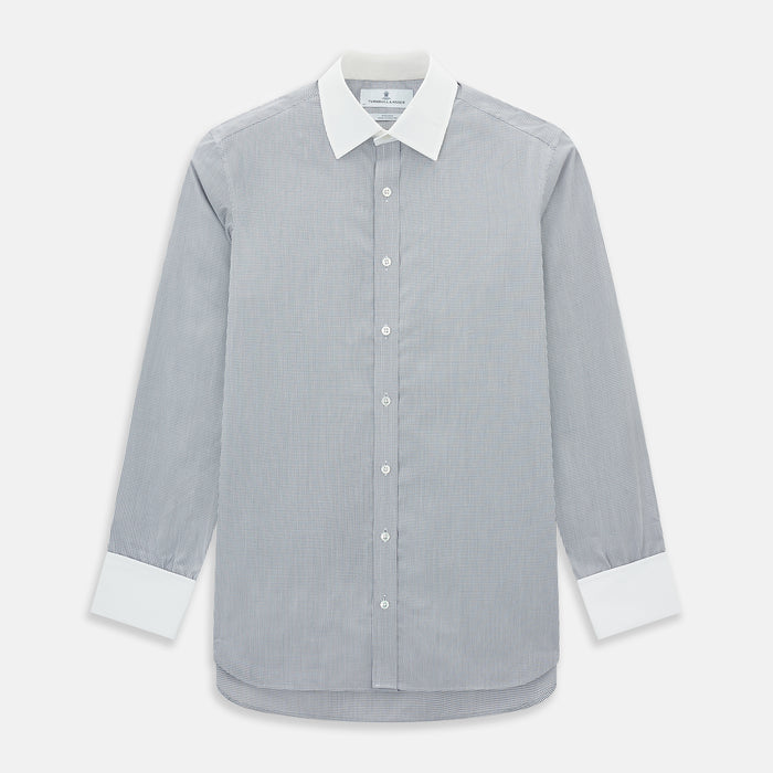 Navy Micro-Tattersall Check Shirt with Constrast T&A Collar and Cuffs