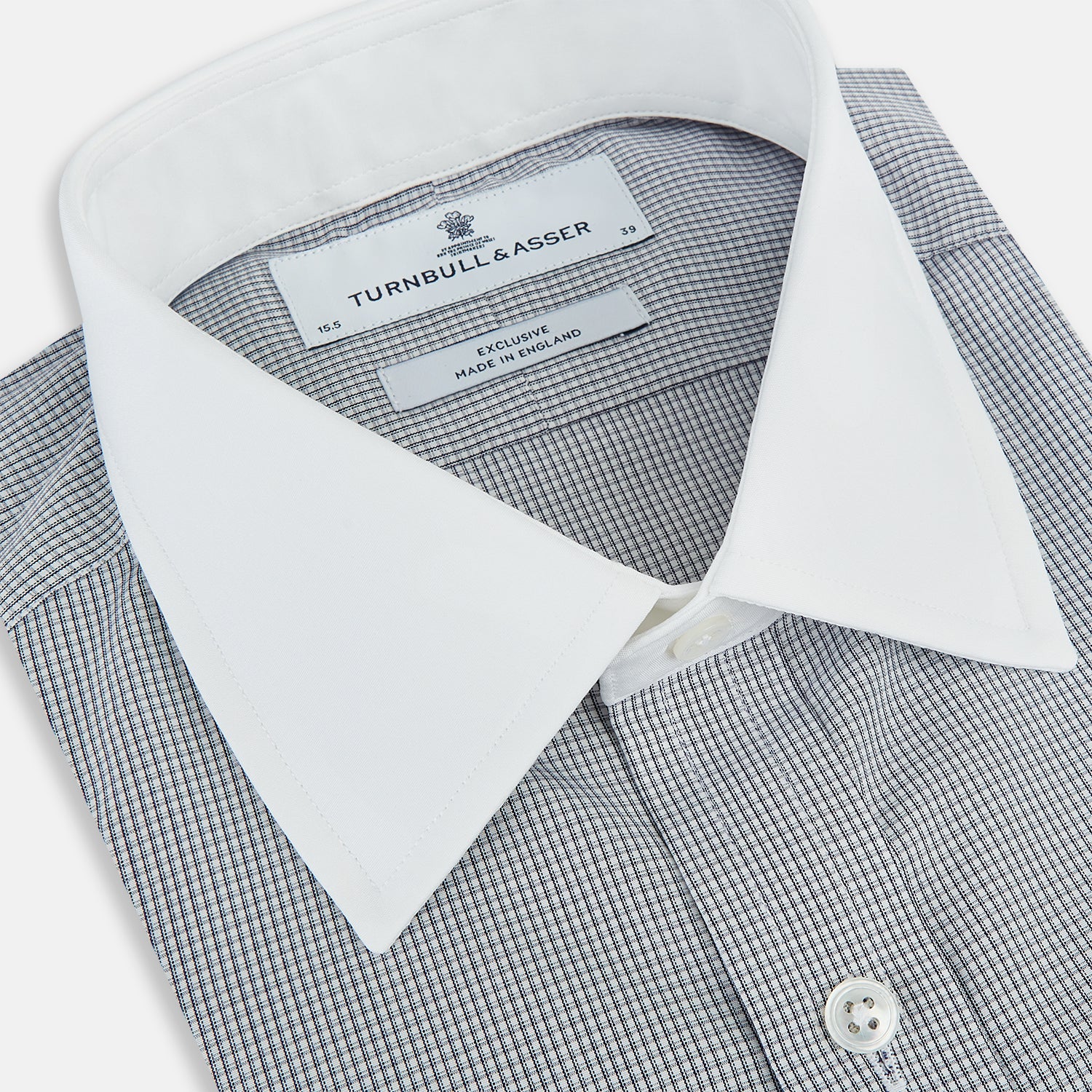 View 2 of product Navy Micro-Tattersall Check Shirt with Constrast T&A Collar and Cuffs 15.5