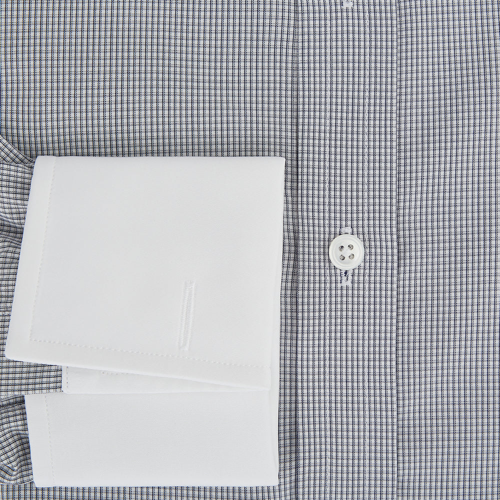 Navy Micro-Tattersall Check Shirt with Constrast T&A Collar and Cuffs 15.5