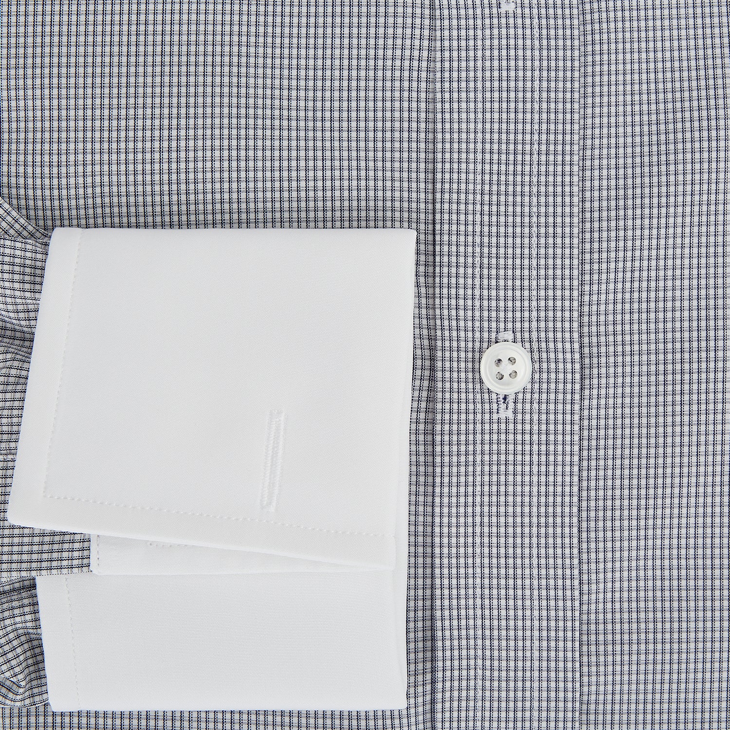 View 4 of product Navy Micro-Tattersall Check Shirt with Constrast T&A Collar and Cuffs 15.5