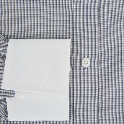 Navy Micro-Tattersall Check Shirt with Contrast T&A Collar and Cuffs Image 3