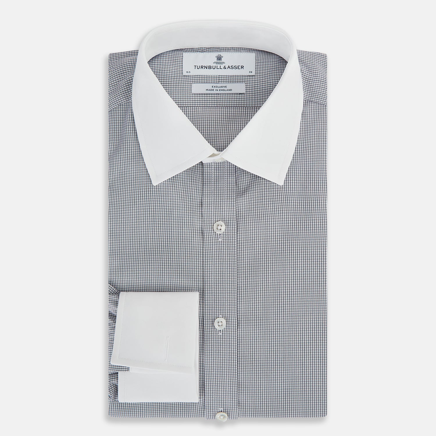 View 5 of product Navy Micro-Tattersall Check Shirt with Constrast T&A Collar and Cuffs 15.5