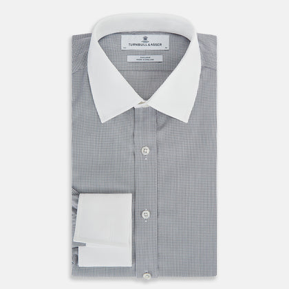 Navy Micro-Tattersall Check Shirt with Contrast T&A Collar and Cuffs Image 4